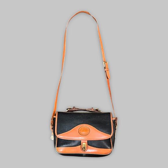 Vintage Dooney & Bourke Black and Tan Leather Crossbody Messenger Bag - Picture 1 of 7